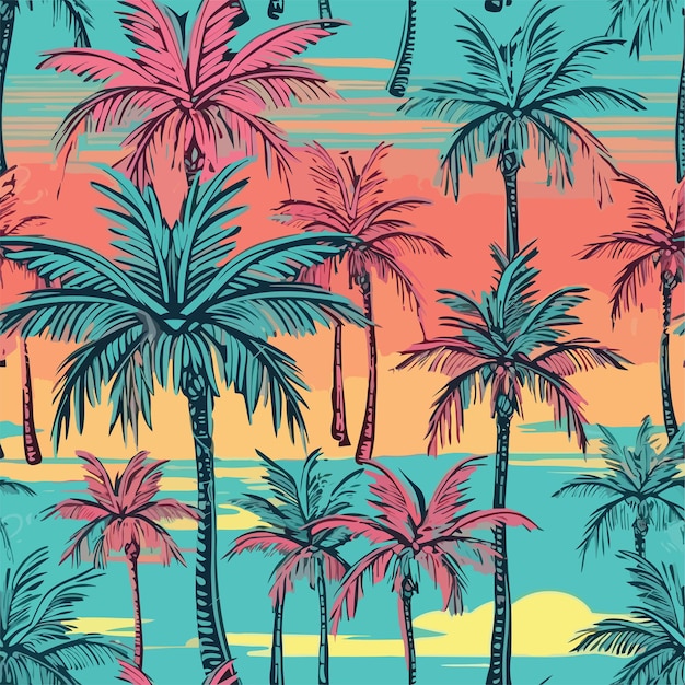 Seamless colorful hawaii palms pattern