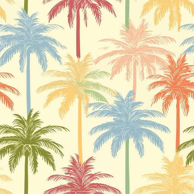 Vector seamless colorful hawaii palms pattern