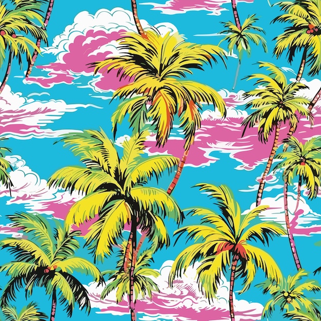 Vector seamless colorful hawaii palms pattern