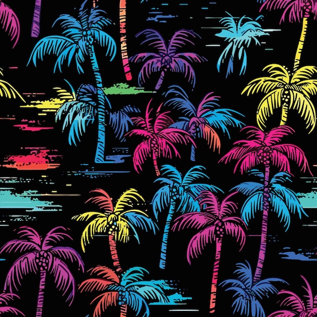 Seamless Colorful Hawaii Palms Pattern