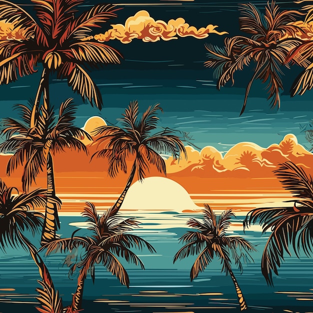 Seamless Colorful Hawaii Palms Pattern