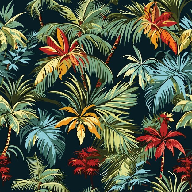 Vector seamless colorful hawaii palms pattern