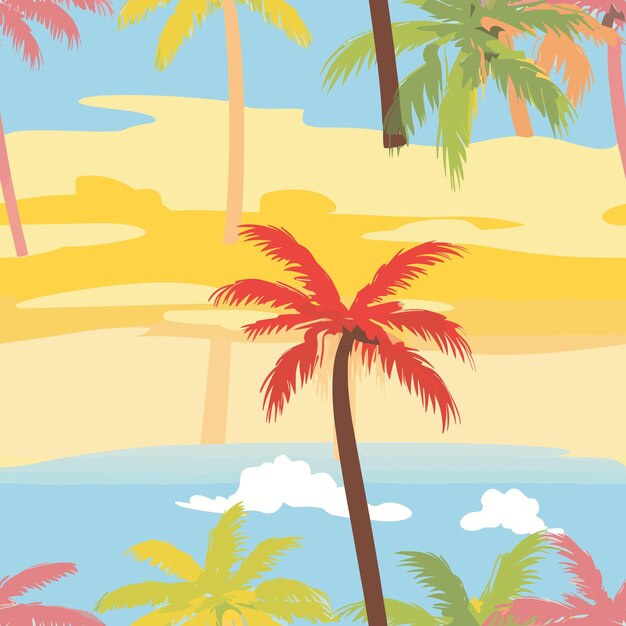 Seamless colorful hawaii palms pattern