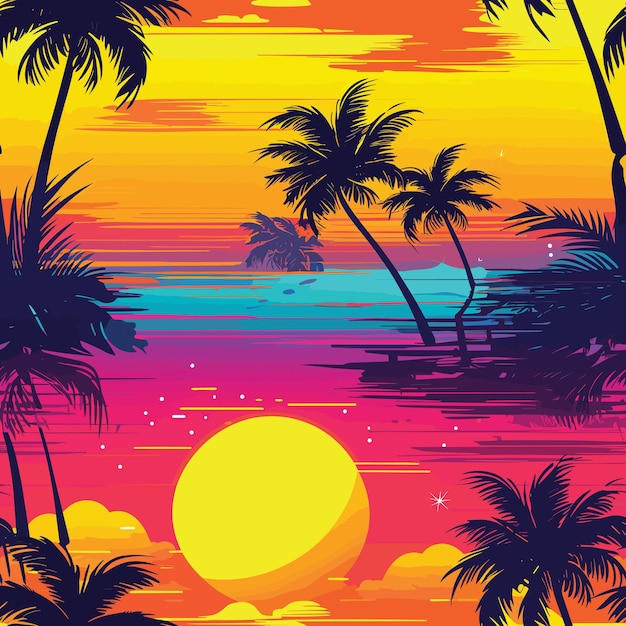 Seamless Colorful Hawaii Palms Pattern