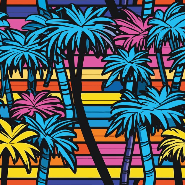 Seamless colorful hawaii palms pattern