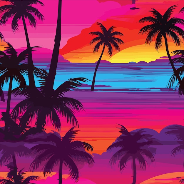 Vector seamless colorful hawaii palms pattern