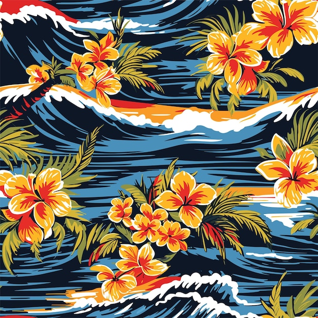 Vector seamless colorful hawaii palms pattern