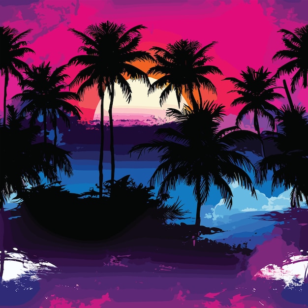 Vector seamless colorful hawaii palms pattern