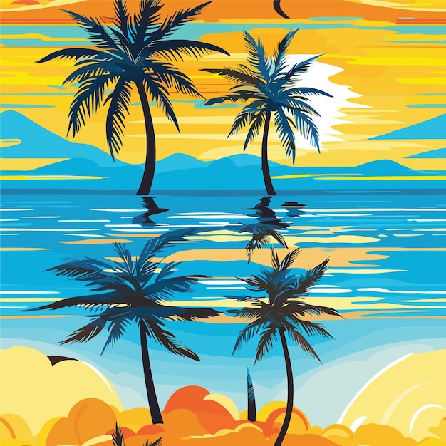 Вектор Бесшовный цветный рисунок гавайских пальмовых деревьев