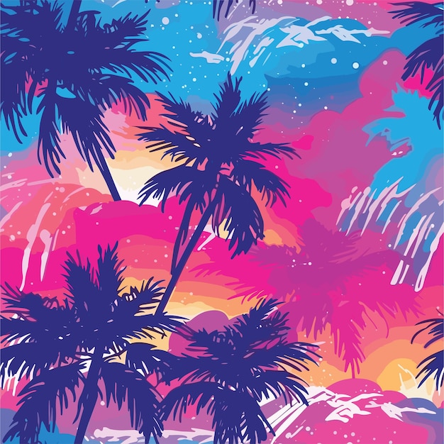 Vector seamless colorful hawaii palms pattern