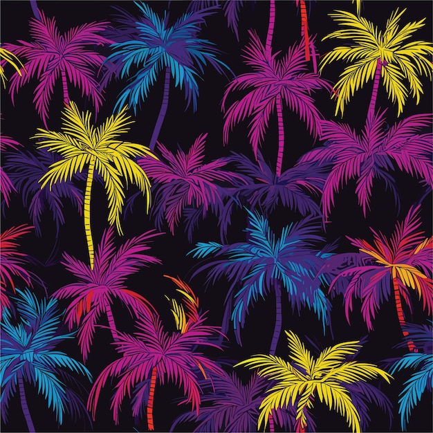 Vector seamless colorful hawaii palms pattern