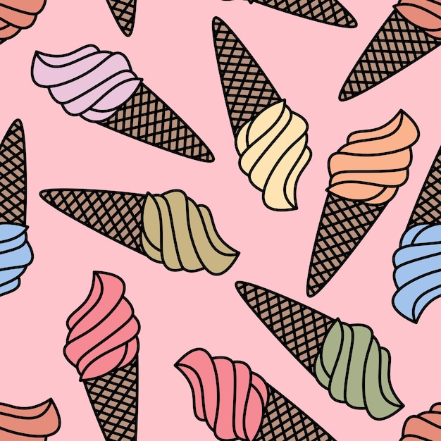 seamless colorful ice cream cone pattern Vector illustration