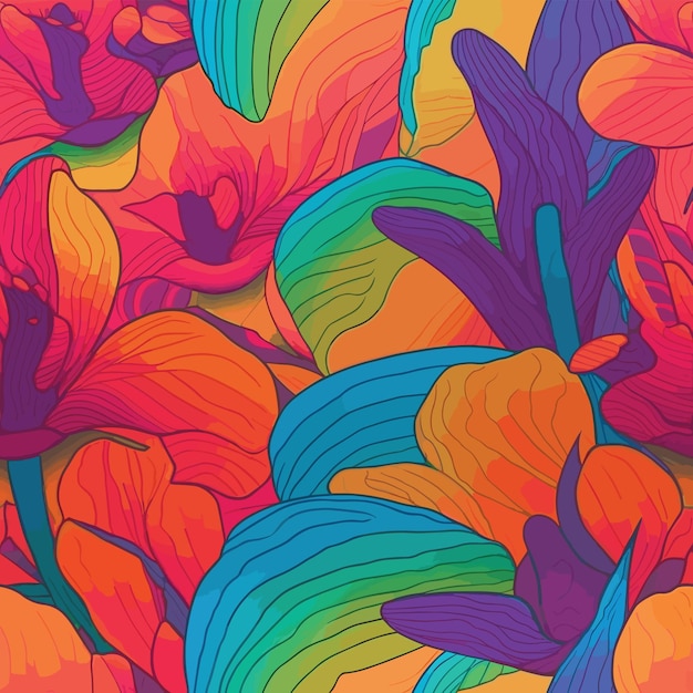 Vector seamless colorful orchid pattern