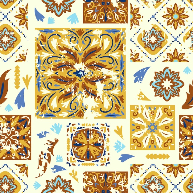 Vettore patchwork colorato senza cuciture sfondo astratto azulejos piastrelle patchwork tradizionale ornato portugue