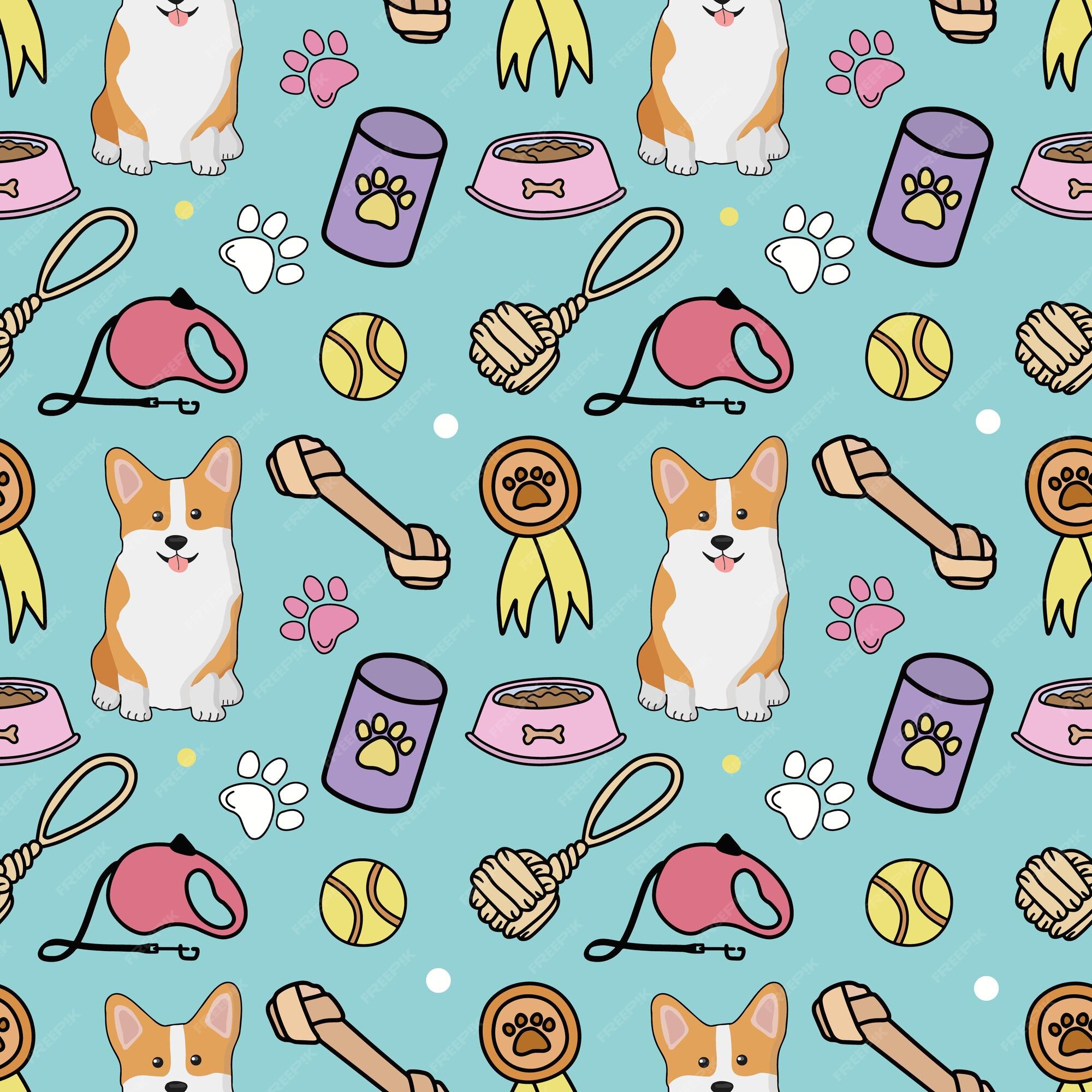 Premium Vector | Seamless colorful pattern with corgi and accessories  background for pet shop veterinary clinic pet store zoo shelter flat style  design vector illustration