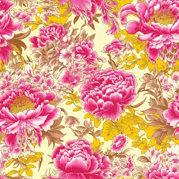 Vector seamless colorful peony pattern