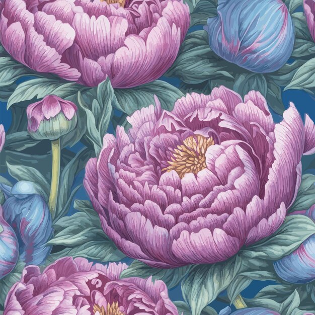 Vector seamless colorful peony pattern