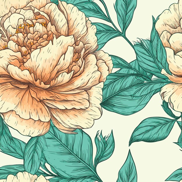 Vector seamless colorful peony pattern