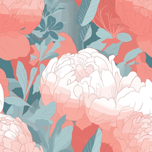 Seamless colorful peony pattern