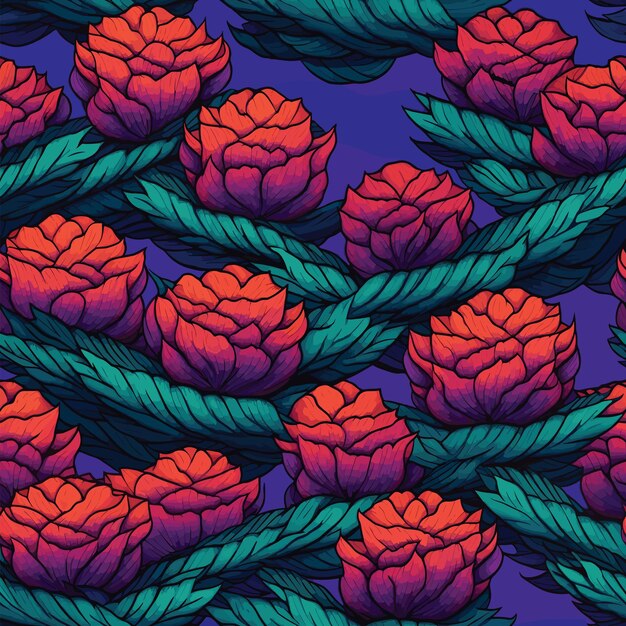 Vector seamless colorful peony pattern