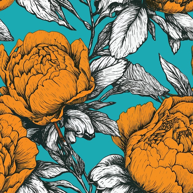 Seamless colorful peony pattern