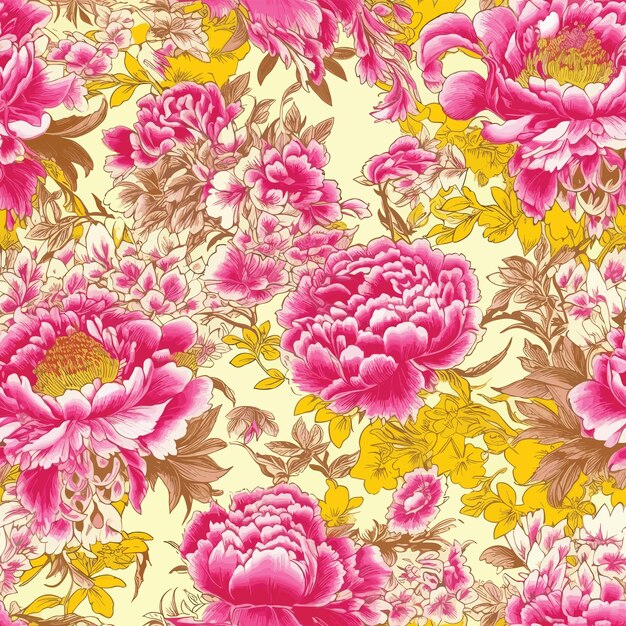 Vector seamless colorful peony pattern