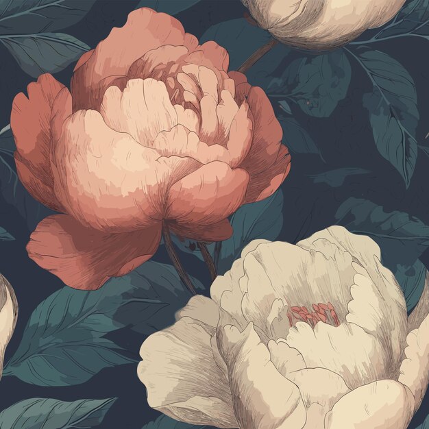 Vector seamless colorful peony pattern