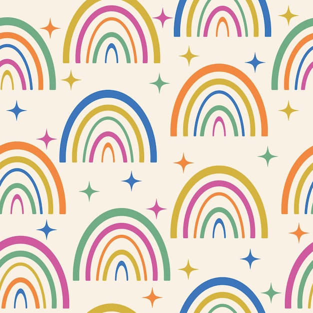 Vector seamless colorful rainbow hand drawn rainbow pattern design
