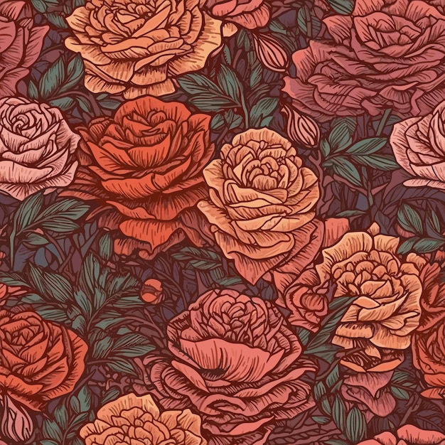 Seamless Colorful Roses Pattern