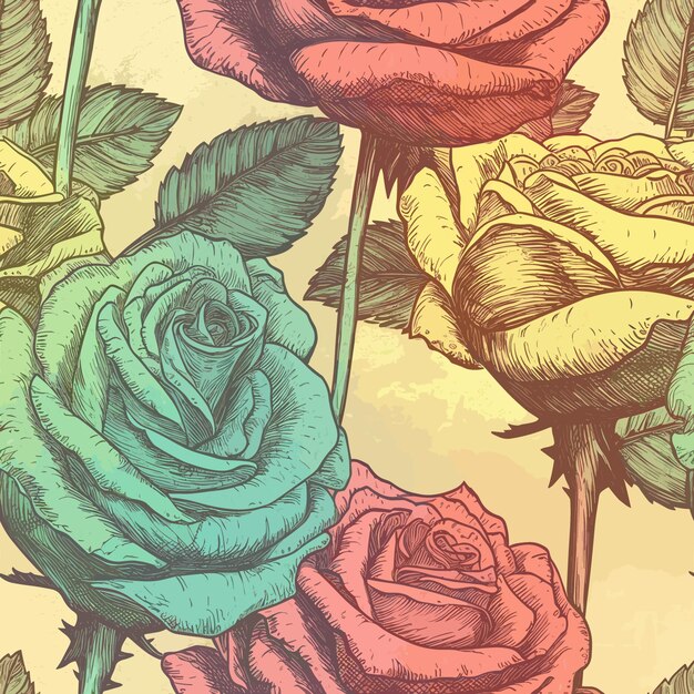 Seamless Colorful Roses Pattern