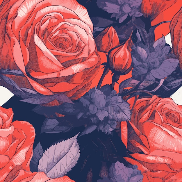 Vector seamless colorful roses pattern