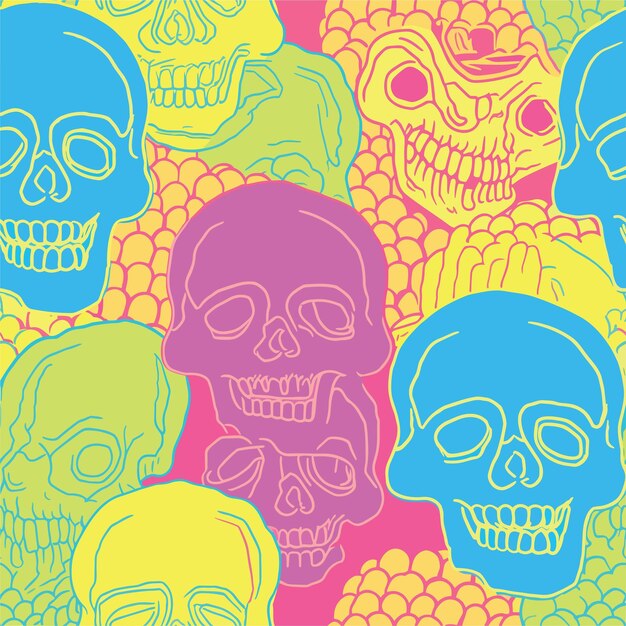 Seamless colorful skull pattern