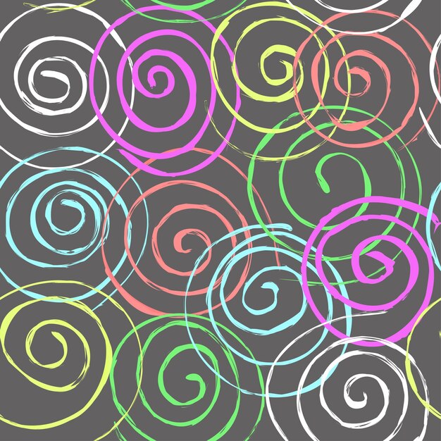 Seamless colorful spiral pattern on dark background