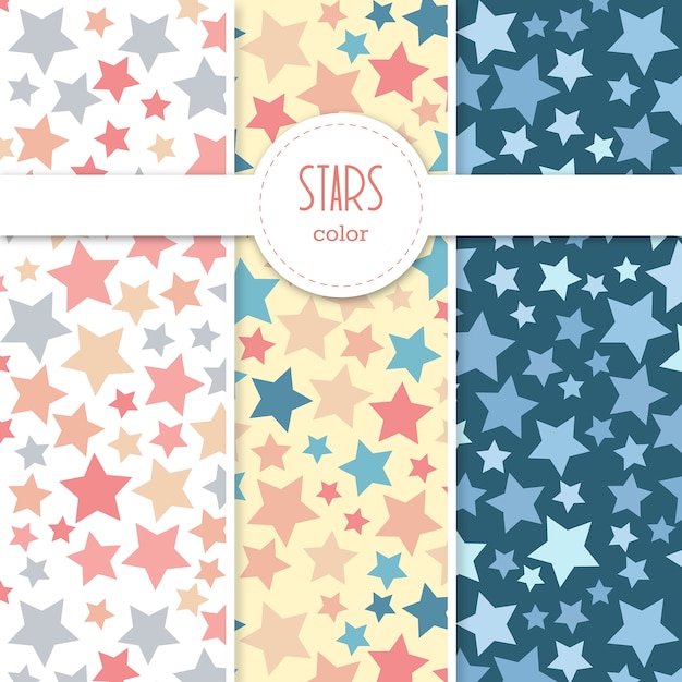 Seamless Colorful Stars Set of Patterns