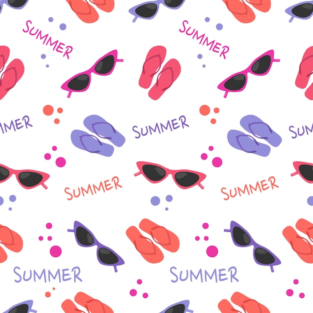 Seamless colorful summer pattern with flip flops and glasses