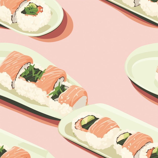 Vector seamless colorful sushi pattern