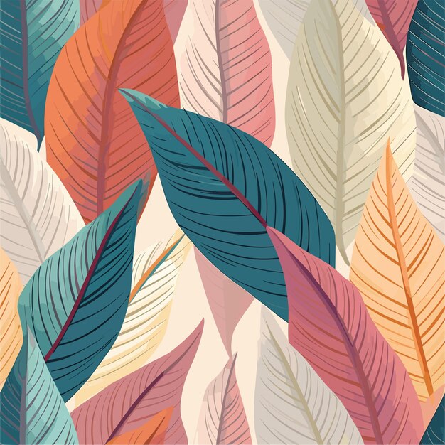 Seamless Colorful Tropical Leaves Pattern