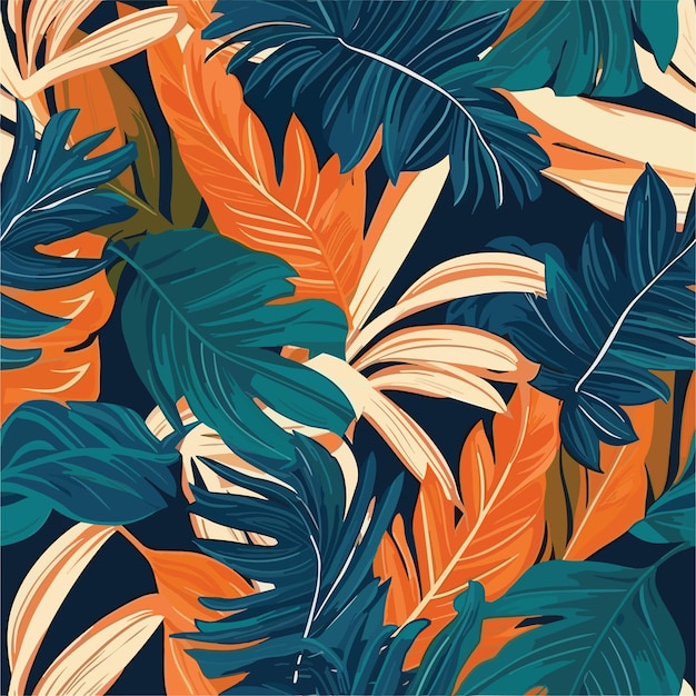 Seamless Colorful Tropical Leaves Pattern