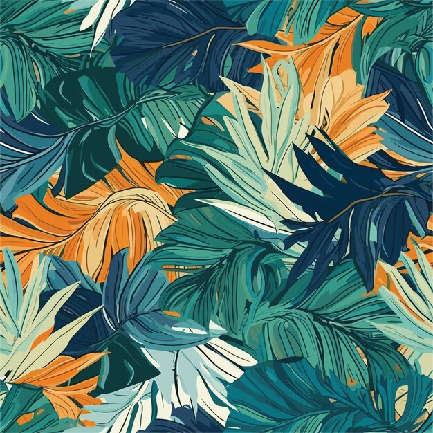 Vector seamless colorful tropical leaves pattern