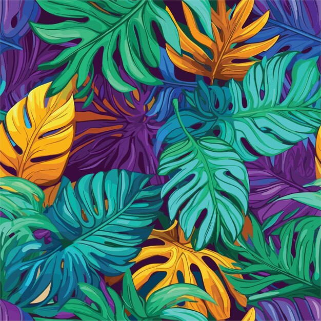 Seamless colorful tropical leaves pattern