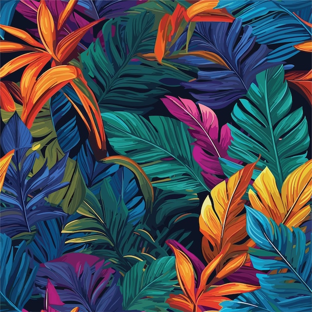 Seamless Colorful Tropical Leaves Pattern