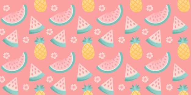 Vector seamless colorful tropical pattern with watermelon and pineapple