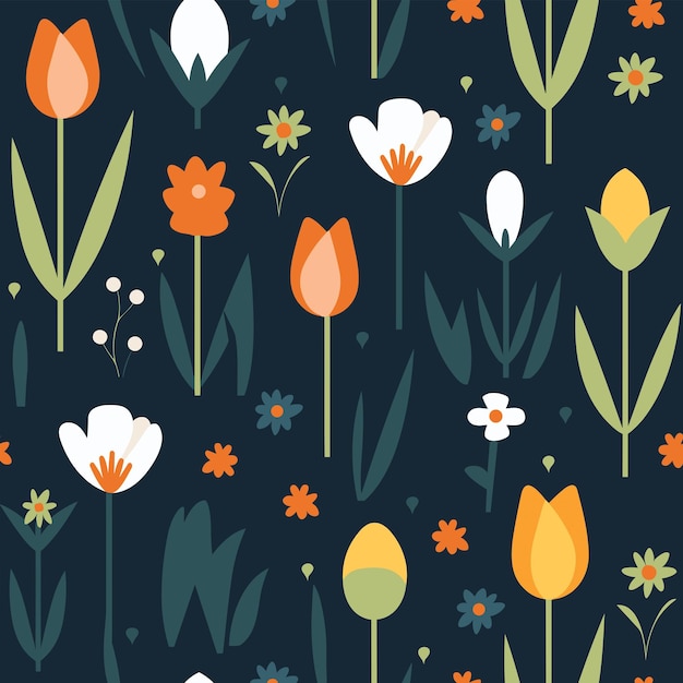 Seamless Colorful Tulip Pattern