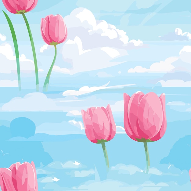 Seamless Colorful Tulip Pattern