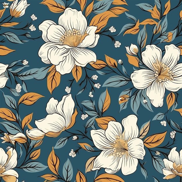 Seamless Colorful Vintage Flowers Pattern