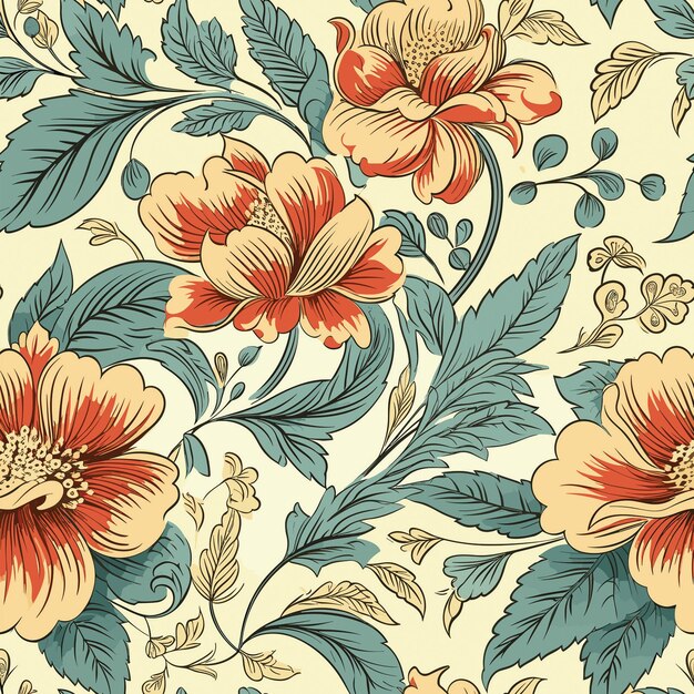 Seamless Colorful Vintage Flowers Pattern