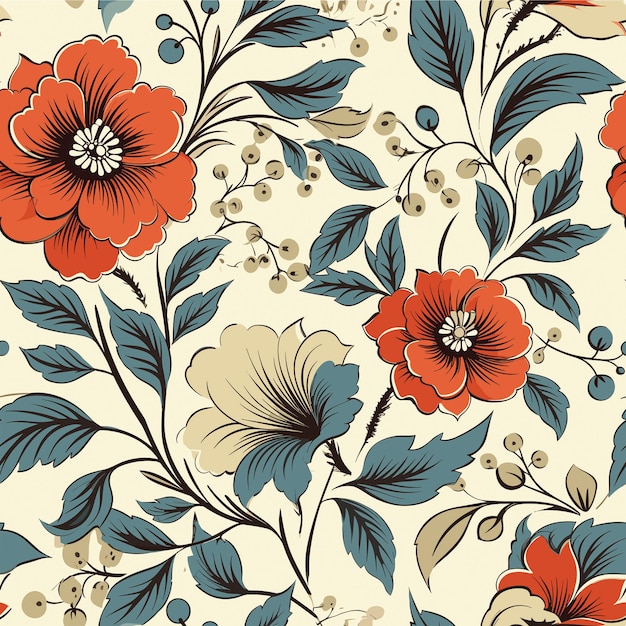 Vector seamless colorful vintage flowers pattern