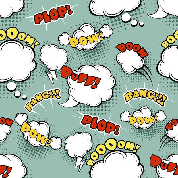 Seamless comic background bubble bang, funny symbol, expression and explode. vector illustration