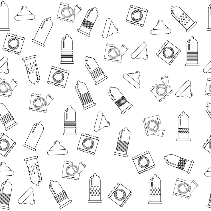 Vector シームレスなコンドームパターンラインスタイルのパッケージ