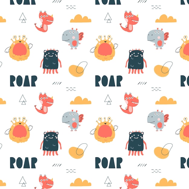 Seamless cool monsters pattern vector illustration